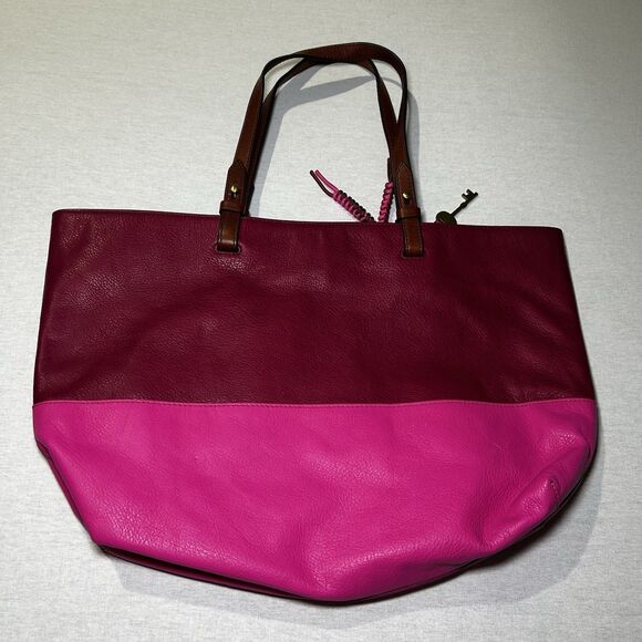 Fossil Rachel tote bag in a raspberry wine and hot pink color-block leather - Picture 4 of 6